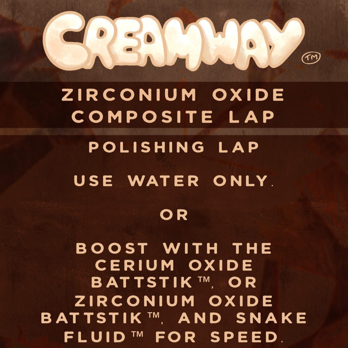 CREAMWAY™ zirconium-oxide composite faceting lap product label