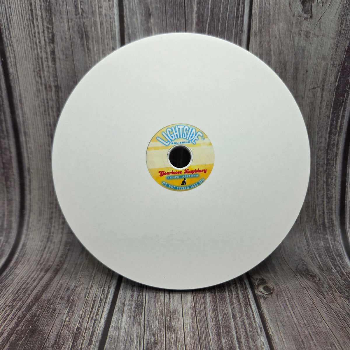 White LIGHTSIDE™ low-friction composite faceting lap viewed from above