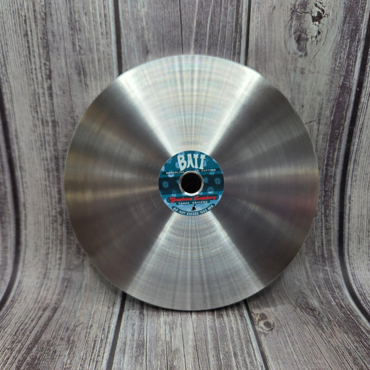 Hand-cast BATT™ tin-alloy faceting lap viewed from above
